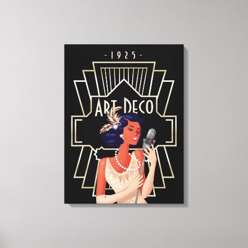 Art Deco 1920s Lady Singer Gold Frame Black Canvas Print