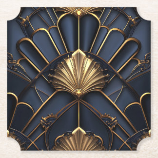 Art Deco 1920's Navy Blue & Gold Elegant Paper Coaster