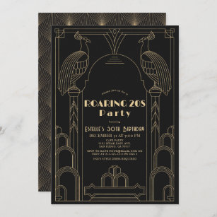 Art Deco 1920's Peacock Roaring 20s Birthday Invitation