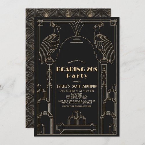 Art Deco 1920s Peacock Roaring 20s Birthday Invitation