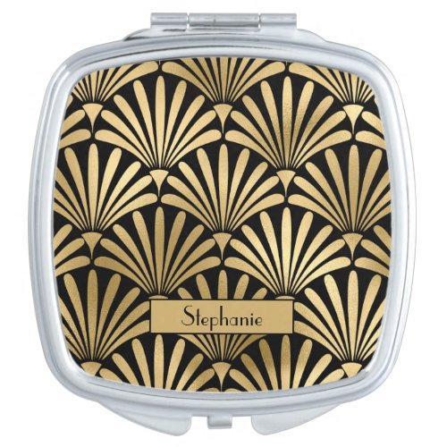 Art Deco 1920s  Personalized Black  Gold Pattern Compact Mirror