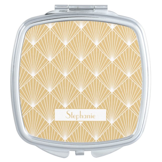 Art Deco 1920s  Personalized White | Gold  Compact Mirror (Front)