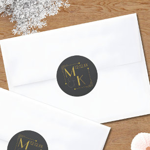 Art Deco 1920s Wedding Black Gold Classic Round Sticker