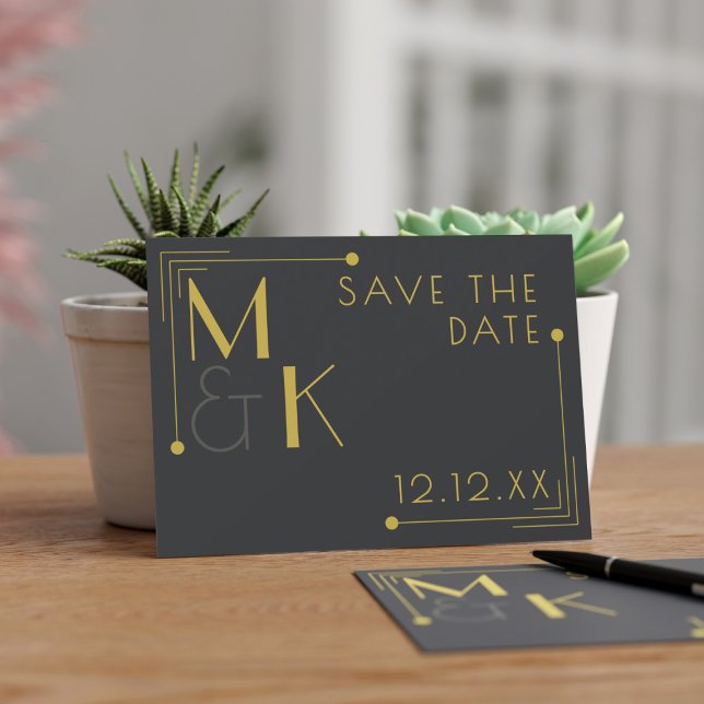 Art Deco 1920s Wedding Elegant Black Save The Date (Get your glad rags on! Send this save the date for your 1920's Gatsby Wedding)