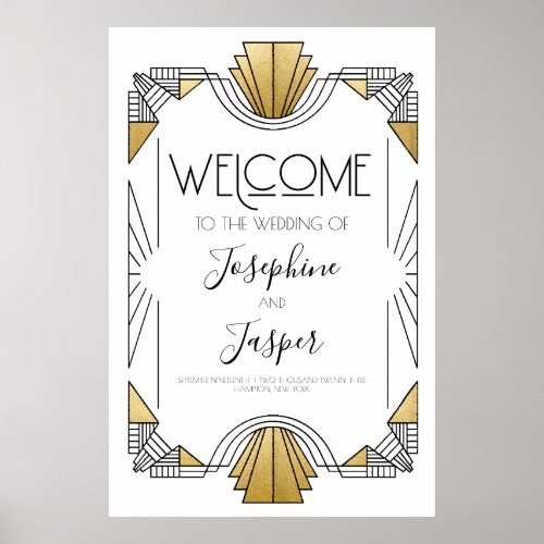Art Deco 1920s White and Gold Welcome Sign