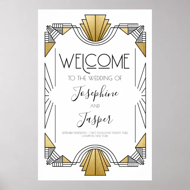 Art Deco 1920s White and Gold Welcome Sign | Zazzle