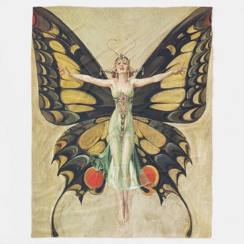 Art Deco 1922 Vintage Butterfly The Flapper   Flee Fleece Blanket
