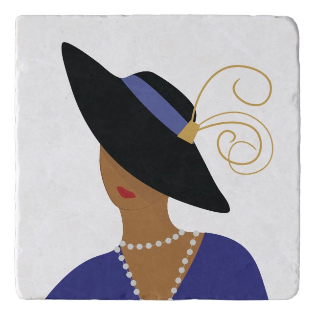 Art Deco 1930s Fashion Plate Woman in Black Hat Trivet (Front)