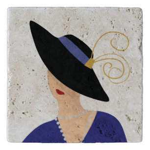 Art Deco 1930s Fashion Plate Woman in Black Hat Trivet