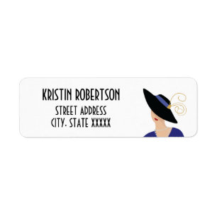 Art Deco 1930s Fashion Woman in Black Hat Address Label
