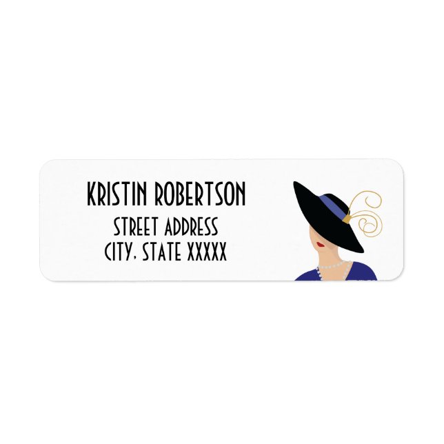 Art Deco 1930s Fashion Woman in Black Hat Address Label (Front)