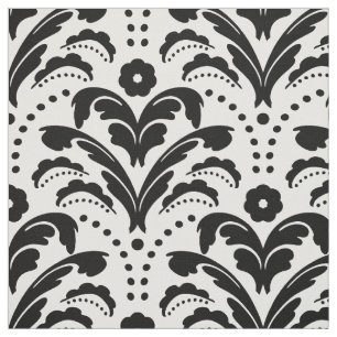 Art Deco 1930s Floral Damask Black and White Fabric