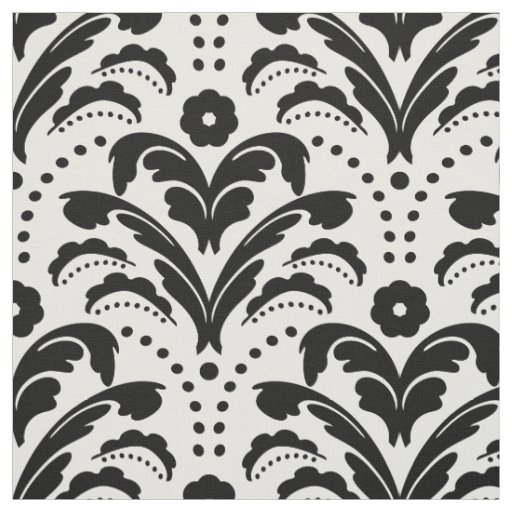 Art Deco 1930s Floral Damask Black and White Fabric