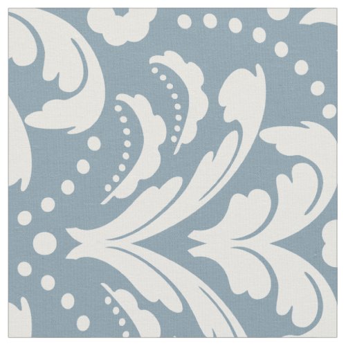 Art Deco 1930s Floral Damask Blue and White Fabric