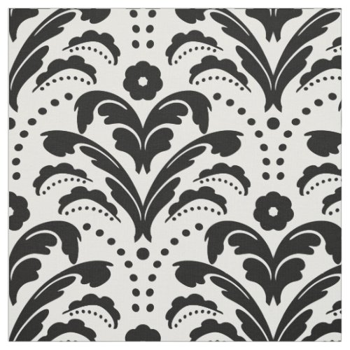Art Deco 1930s Floral Damask Classic Black White Fabric