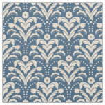 Art Deco 1930s Floral Damask Faux Burlap Blue Fabric