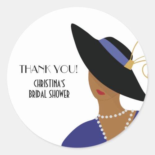 Art Deco 1930s Woman in Black Hat Bridal Shower Classic Round Sticker
