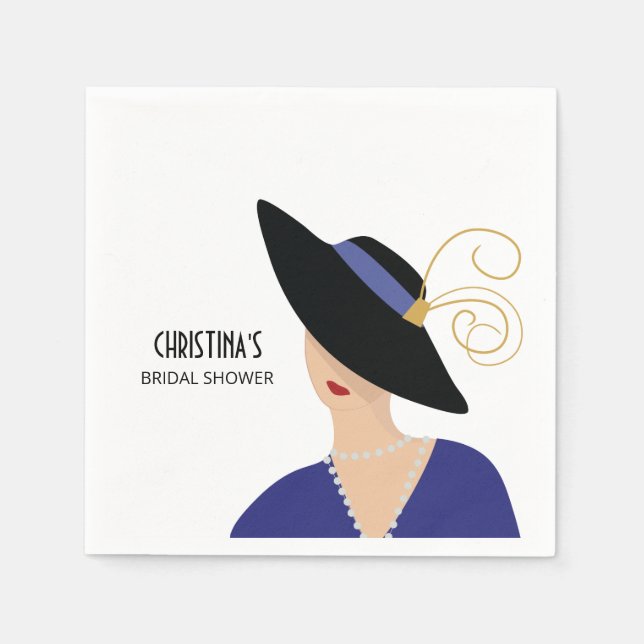 Art Deco 1930s Woman in Black Hat Bridal Shower Napkins (Front)