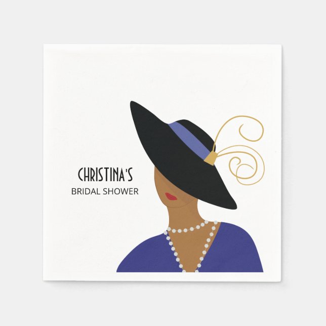 Art Deco 1930s Woman in Black Hat Bridal Shower Napkins (Front)