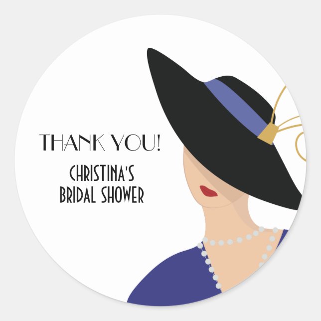 Art Deco 1930s Woman in Hat Bridal Shower Classic Round Sticker (Front)