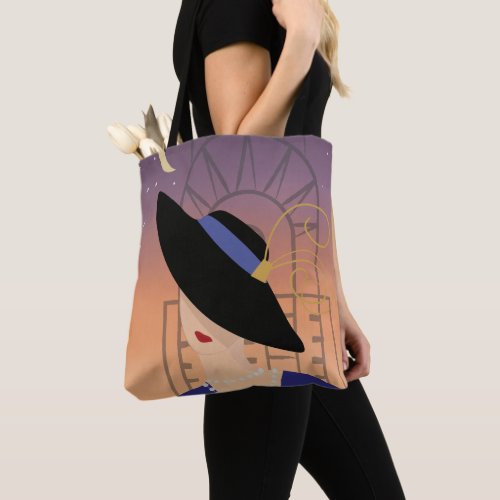 Art Deco 1930s Woman in Hat with Chrysler Building Tote Bag