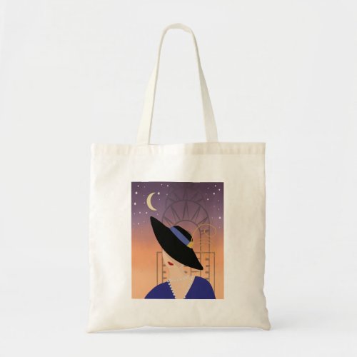 Art Deco 1930s Woman in Hat with Chrysler Building Tote Bag