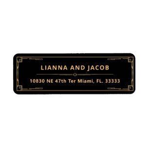Art Deco 20s Black and Gold Vintage Wedding Return Label