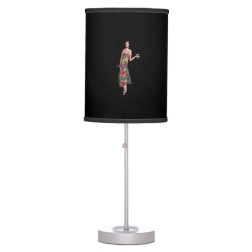 Art deco 20s flapper lamp black and floral dress