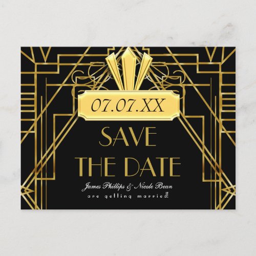 Art Deco 20s Gold  Black Gatsby Event Postcard