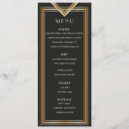Art Deco 20s Menu Card  Gatsby inspired party