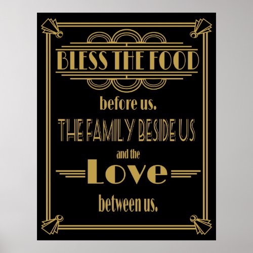 Art Deco 20s style Bless this food  print