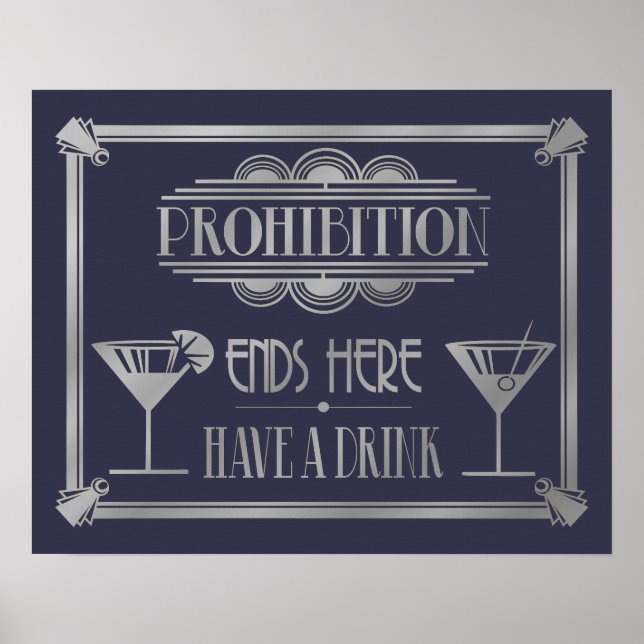 Art Deco 20's style "Cocktail Bar sign SILVER (Front)