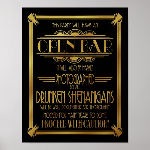 Art Deco 20s style OPEN BAR Poster