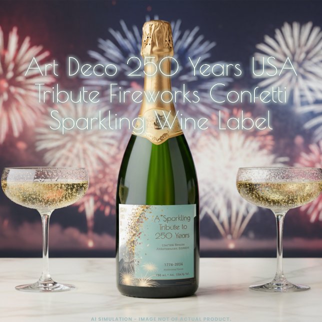 Art Deco 250 Years USA Tribute Fireworks Confetti  Sparkling Wine Label (Creator Uploaded)