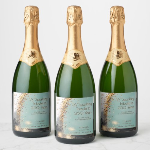 Art Deco 250 Years USA Tribute Fireworks Confetti  Sparkling Wine Label