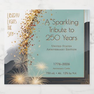 Art Deco 250 Years USA Tribute Fireworks Confetti  Sparkling Wine Label