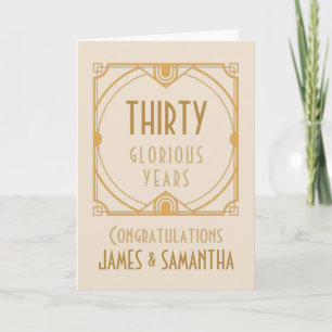 Art Deco 30th Pearl Wedding Name Anniversary Cream Card