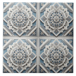 Art Deco 4 squares Lines All shades Grey Blue Ceramic Tile