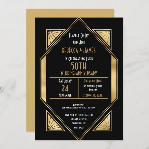Art Deco 50 Years Golden Wedding Anniversary Invitation
