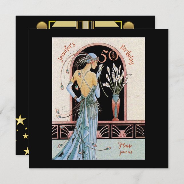 Art Deco 50TH Birthday Gatsby Theme Invitations (Front/Back)