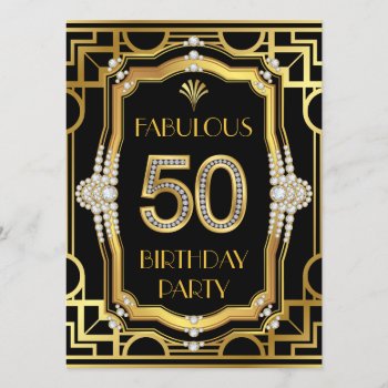 Art Deco 50th Birthday Party Invitation by Champagne_N_Caviar at Zazzle