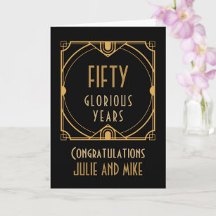 Art Deco 50th Golden Anniversary Names Fifty Years Card