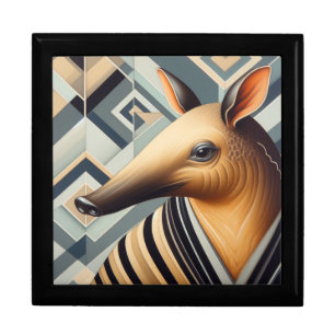 Art Deco Aardvark Wooden Jewelry Keepsake Box