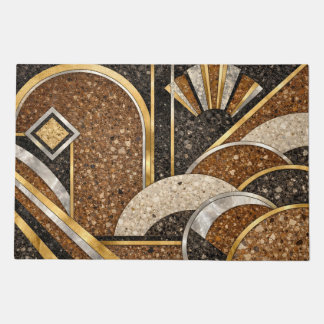 Art Deco Abstract Brown, Beige Black Shapes  Doormat