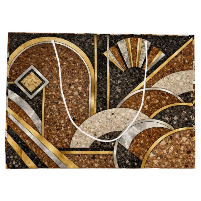 Art Deco Abstract Brown, Beige Black Shapes  Large Gift Bag (Back)