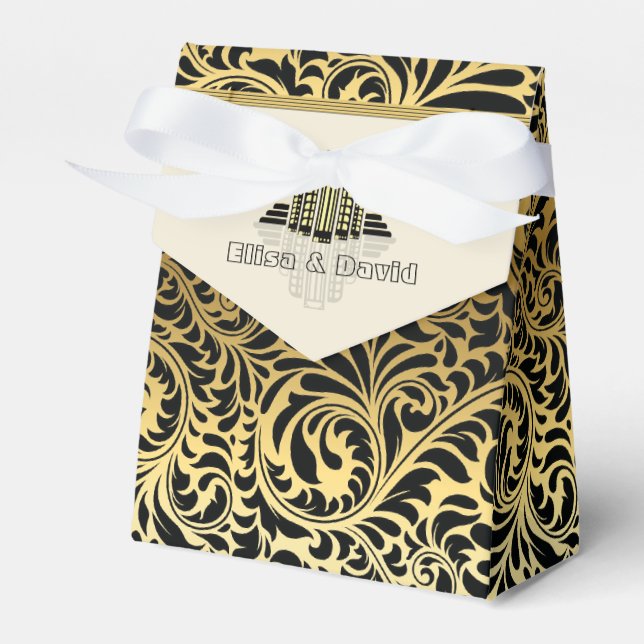Art Deco abstract buildings black, gold wedding Favor Boxes (Front Side)