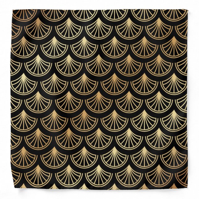 Art Deco Abstract Classic Black and Gold Bandana (Front)