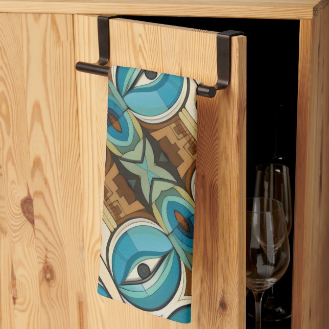 Art Deco Abstract Eyes pattern Kitchen Towel (Thirds Fold)