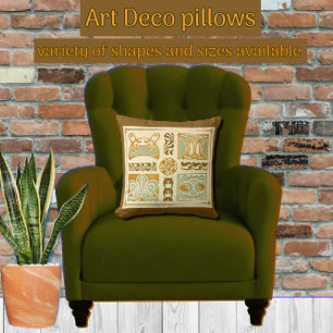 Art Deco Abstract Floral with Sage Green and Gold Throw Pillow