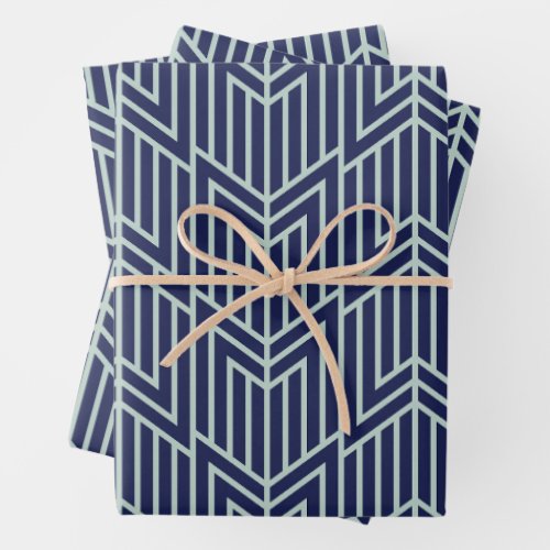 Art Deco Abstract Geometric Pattern Blue Wrapping Paper Sheets